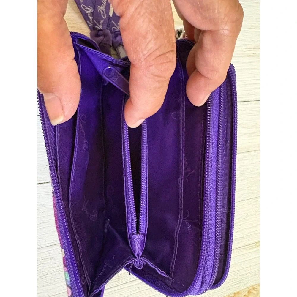 Vera Bradley All‎ In One Crossbody Wristlet Purple Paisley Floral Quilted Wallet
